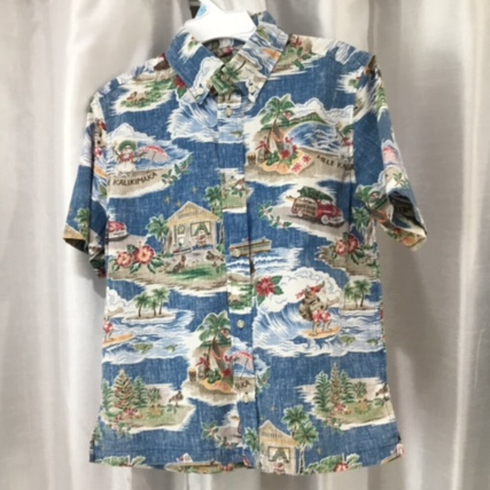 Reyn Spooner Christmas print aloha button down shirt boys sz large
